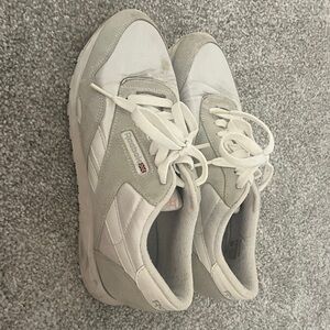 Reebok Classic White and Gray Sneakers womens 7 leather shiny satin